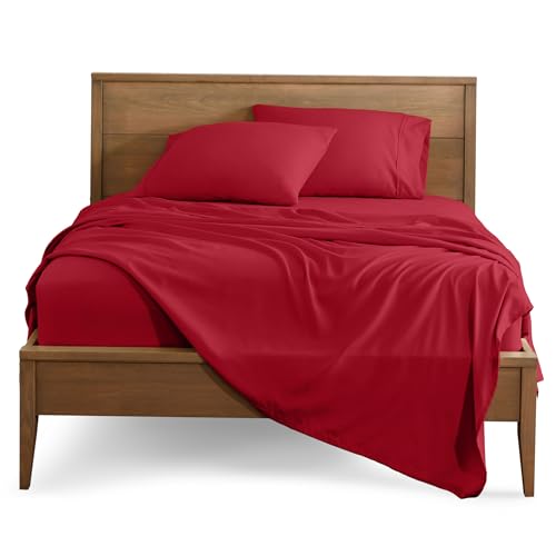 California King, Red : Premium 1800 Ultra-Soft Microfiber Collection California King Sheet Set, Hypoallergenic, Easy Care, Wrinkle Resistant, Deep Pocket (Cal King, Red)