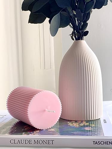 atorakushon Soy Wax Ribbed Pillar Candles 6''inches Pink Scented Candle for Valentine, Home and Party Decoration, Wedding Gift, Romantic Dinner