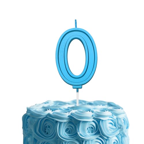 Blue 0 Number Birthday Candle for Cake, 2.76 Inch Number Cake Candles for Wedding Anniversary Decoration Happy Birthday Party Celebration