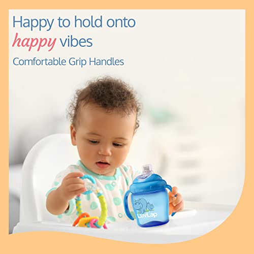 LuvLap Hippo Spout Sipper for Infant/Toddler, 225ml, Anti-Spill Sippy Cup with Soft Silicone Spout BPA Free, 6m+ (Blue)