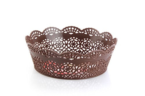 Nayasa Lacy Plastic Round 3 Piece Basket Set, Beige, Peach and Chocolate