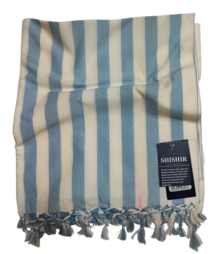 SHISHIR Craft Store Pure Dash 100% Cotton Thin Blanket for Light Weight Top Sheet Odhne wali chadar | AC and Rainy Season | Travelling |Quick Absorption & Faster Drying (Blue and White)