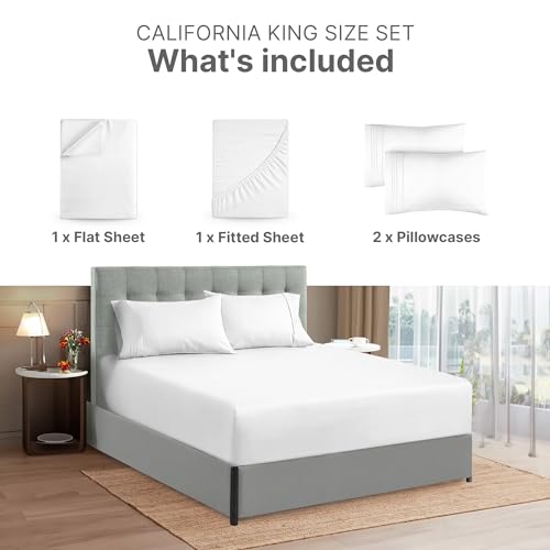 Extra Deep Pocket Cal King Sheets - 4 Piece Breathable & Cooling Bed Sheets - Hotel Luxury Bed Sheet Set - Soft, Wrinkle Free & Comfy - Easily Fits Extra Deep Mattresses - Deep Pocket White Sheets Set