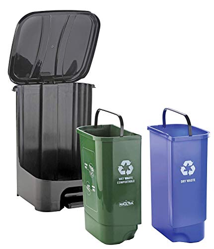 Nayasa superplastt Twin Bin Dry and Wet Waste Dustbin (35 L), Plastic, Green and blue, Step-On