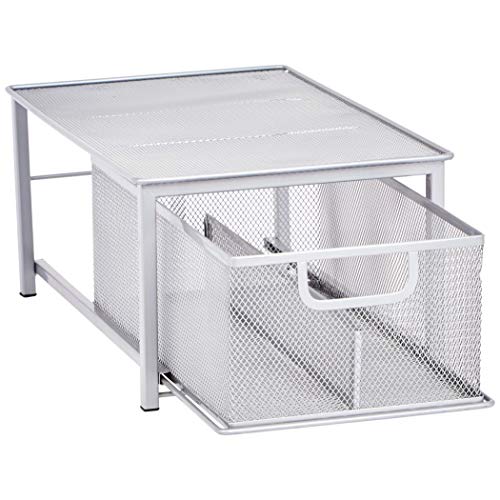 amazon basics Mesh Sliding Basket Drawer Storage Shelf Organizer, Silver, Stainless Steel