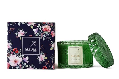 Allure Living Blushing Bloom Vanilla Candles | 2 Wick Candle |Up to 30 Hours Burning Time | Natural Soy Wax | Aromatherapy Aesthetic Scented Candle |Pack of 3