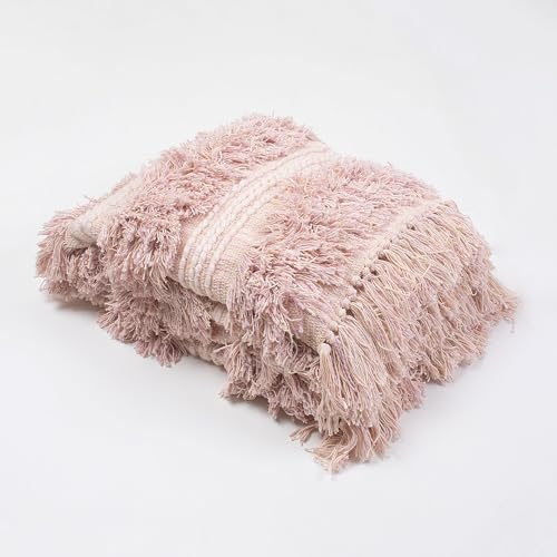 DMAASA Pure Cotton Pink Fur Sofa Throw | 50x70 Inch Twill Size Throw for Chair, Couch, Bed, Living Room, Knitted Throw | Multipurpose Soft Cozy Lightweight Breathable Throw Easy Machine Washable