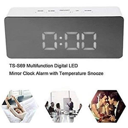 Buffy Mirror Finish Digital Clock with Dual Power Option (Rectangle) White