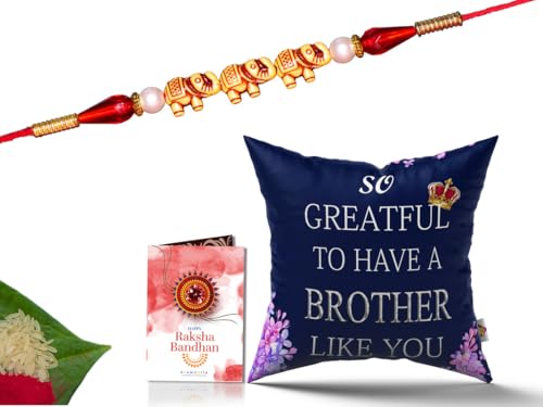 Pillow Rakhi for Brother with Gift - Rakhi with Rakhi Cushion with Filler Greeting Card- Rakhi for Brother, Gifts for Brother, Gifts for Rakhi, Gifts for Rakshabandhan Rakhi Gifts-CH-BRO-32-PE