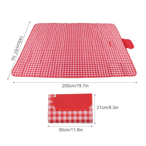 Mossio Camping Blanket, Large Size Picnic Blanket Oxford Cloth Foldable for Outdoor Red White Lattice