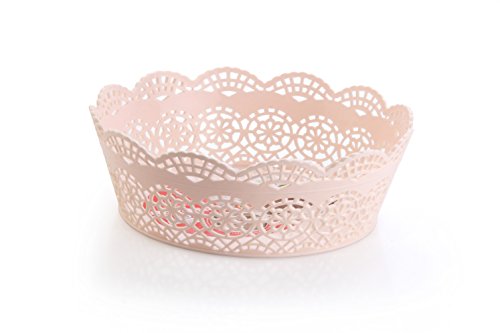 Nayasa Lacy Plastic Round 3 Piece Basket Set, Beige, Peach and Chocolate