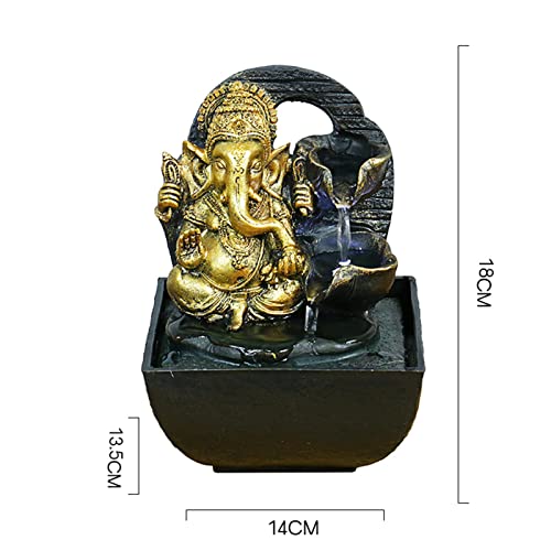 BNF Ganesha Statues Tabletop Water Fountain Collectibles Resin Rockery Waterfall Style A 14x13.5x18cm