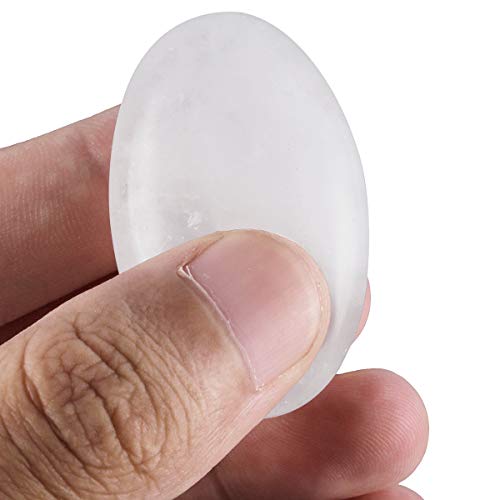 TUMBEELLUWA Pack of 2 Natural Healing Crystals Thumb Stones, Polished Pocket Worry Stone Message Stones Set for Chakra Balancing and Stress Relief, Rose Quartz+Rock Quartz