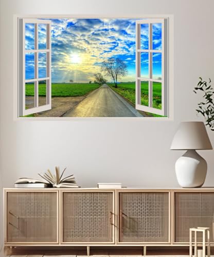 JVERF - JZZA26768 Roads Fields Sky Clouds| Self-Adhesive Open Window Wall Sticker