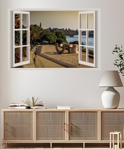 JVERF - JZZA28712 Spain Rivers Bridges Seville Andalusia Trees| Self-Adhesive Open Window Wall Sticker