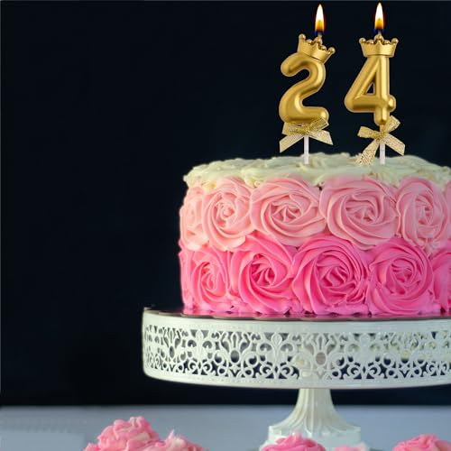 AOOLADA 24th 42nd Birthday Candles, Gold 42 24 Year Old Cake Topper Number Birthday Candles, Happy Birthday Party Decorations Gifts for Women Men