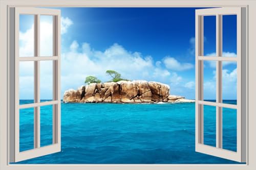 JVERF - JZZA30482 Tropics Sea Island Crag| Self-Adhesive Open Window Wall Sticker