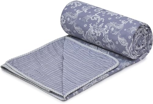 Anadhika 100% Cotton Reversible Dohar Single Bed Size | AC Blanket Dohar | Soft Light-Weight Bed Blanket Dohar (56 x 88 inch, Blue, Pack of 1)