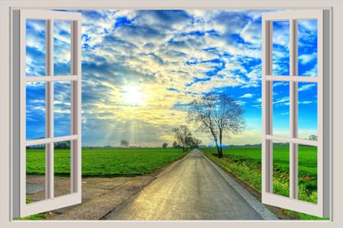 JVERF - JZZA26768 Roads Fields Sky Clouds| Self-Adhesive Open Window Wall Sticker