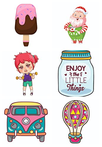 Bhai Please Choco Icecream, SantaClause, Dumble Girl, Enjoy Little Things, Van and Parachute Wooden Fridge Magnet (Pack of 6 pcs, one pc Each Design)