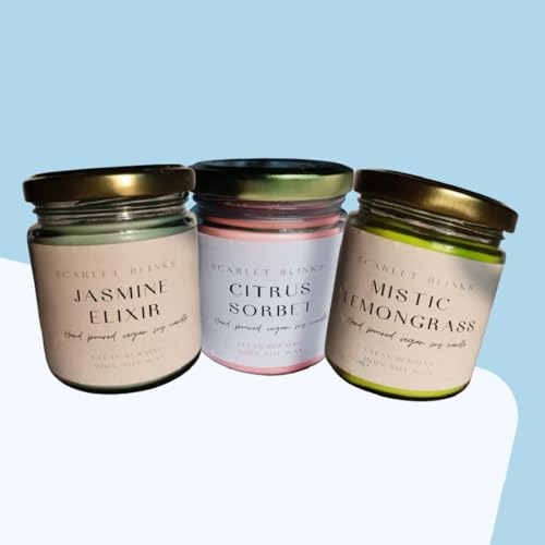 Scarlet Blinks Citrus Sorbet Candles | Jasmine Elixir Candles | Lemon Grass Candles | Soy Wax Candles | Aroma Therapy Candles | BurningTime:- 45HRS Pack of 3