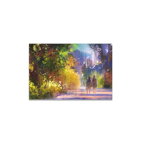 GADGETS WRAP Canvas Gallery Wrap Framed for Home Office Studio Living Room Decoration (17x11inch) - Couple Walking In Forest Painting