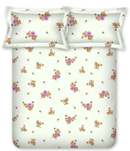 Bombay Dyeing King Size (229cm x 274cm) 180 TC 100% Cotton Bedsheet with 2 Pillow Cover- 525B Floral Collection - 7503 Orange