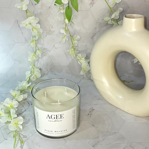 AGEE 3-Wick Scented Candle, 100% Soy Wax, Alcohol & Phthalate-Free, Clear Jar with Metal Lid, Richly Scented, 400g Net Weight, 45-Hour Burn Time (Simplicity - Vanilla)