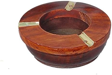 Handmade Wooden Round Ashtray for Cigar and Cigarettes, 6.35 x 6.35 x 2 cm