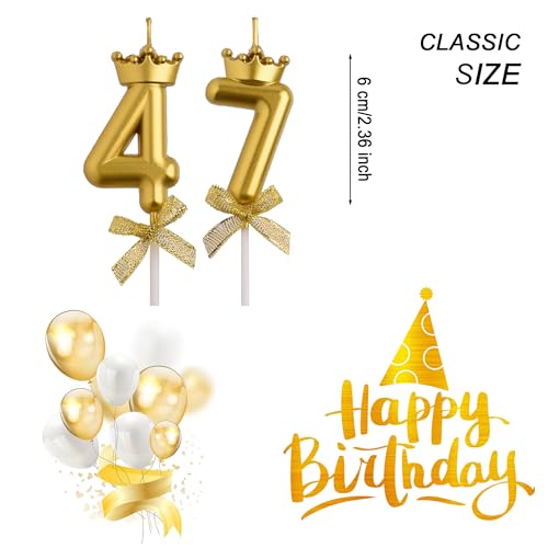 AOOLADA 47th 74th Birthday Candles, Gold 74 47 Year Old Cake Topper Number Birthday Candles, Birthday Party Decorations Gifts for Women Men