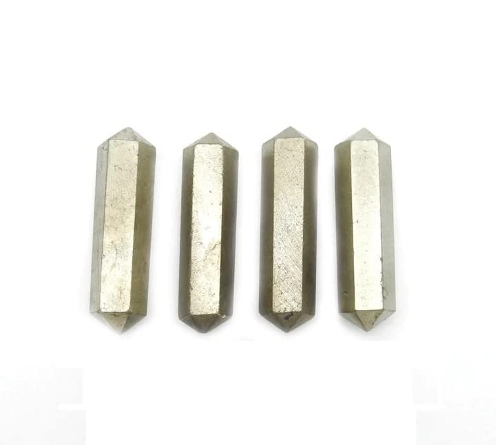 Astroghar Natural Pyrite Crystal Double Terminated Point Set of 4 Pencil for Reiki Healing and Crystal Healing