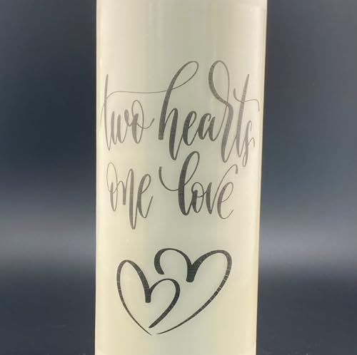 Two Hearts, One Love Wedding Unity Candle Set or Memento with ivory pillar and tapers