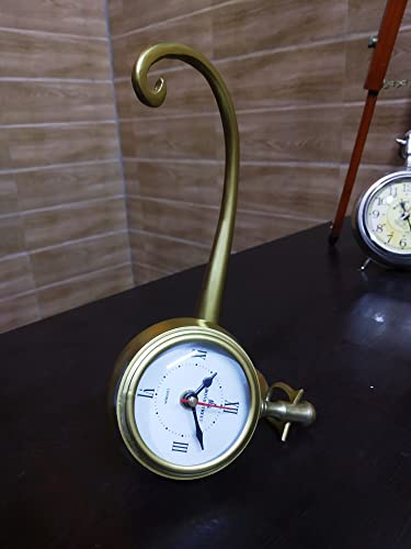 Q Time Handicraft Table Clock Brass Finish Metal Aluminum. Size 10"