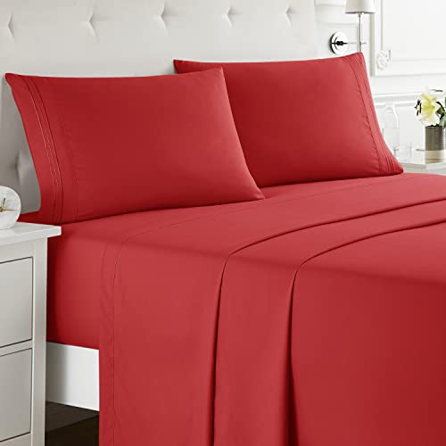 Nestl King Size Sheets Set - 4 Piece King Sheets, Bed Sheets for King Size Bed, Double Brushed King Bed Sheets, Hotel Luxury Red Sheets Extra Soft Bedding Sheets & Pillowcases