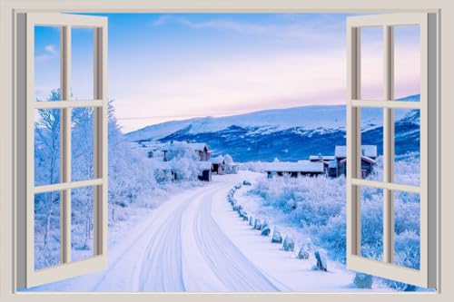 JVERF - JZZA27365 Scenery Seasons Winter| Self-Adhesive Open Window Wall Sticker