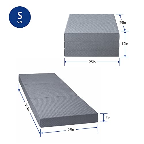 Olee Sleep Topper Tri-Folding Memory Foam, 4 Inch, Grey