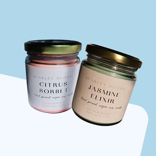 Scarlet Blinks Citrus Sorbet and Jasmine Elixir Candles | Soy Wax Candles | Aroma Therapy Candles | Burning Time :-45 HRS Pack of 2