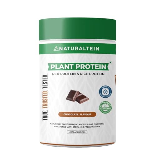 NATURALTEIN – Vegan Plant (Rice & Pea) Based Protein Powder – Chocolate Flavour – 500g (21 G Protein, Naturally Flavoured, Gluten Free)