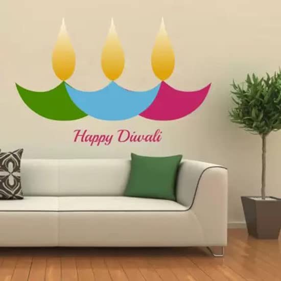 GADGETS WRAP Diwali Decoration Vinyl Wall Decal Sticker Three Beautifull Deepak