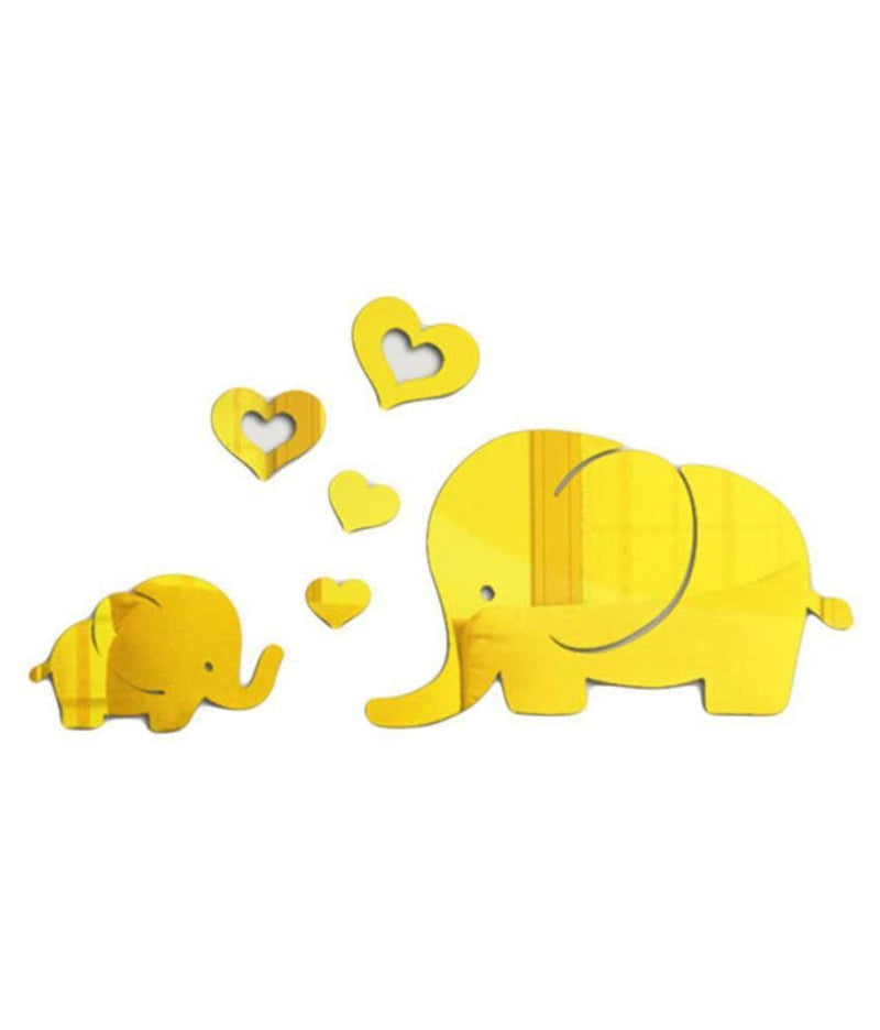 Asmi Collections Beautiful Cute Baby Elephants Acrylic Mirror Wall Stickers (Golden)