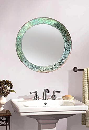 Cheval Glasses Beautiful Pearl Engraved Designer Venetian Multi Glass Round Wall Mirror with Sturdy Frame - (24 X 24 Inches).