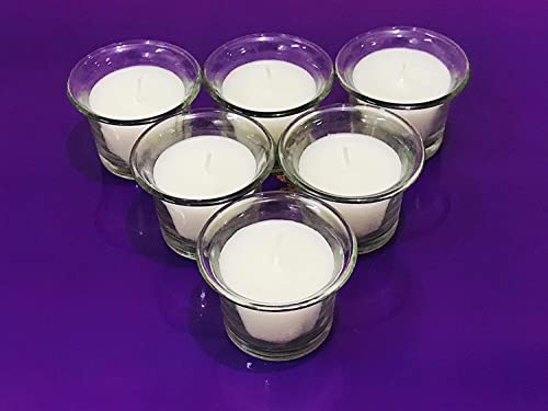 VOFFY White Votive Candles in Clear Glass Jar Holder 12 Hour Long Burning Time Decorative Candle Cups Unscented for Dinner/Wedding Centerpieces/Diwali Home Décor/Spa/Birthday Party (Pack of 12)