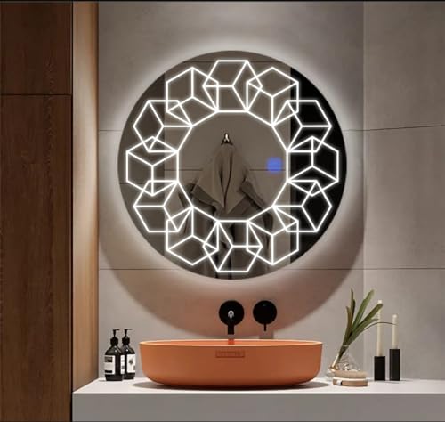 TINITALO Bathroom LED Mirror Home Mirror Wall Mirror with Touch Sensor, 3 Light Effects, Glass, Round LED-68 (30 x 30 Inch)