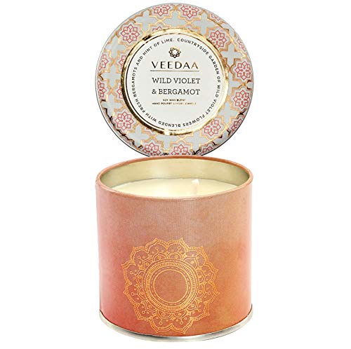 VEEDAA Wild Violet & Bergamot Mason Tin Soy Wax Scented Candle (Burns 25 Hours)