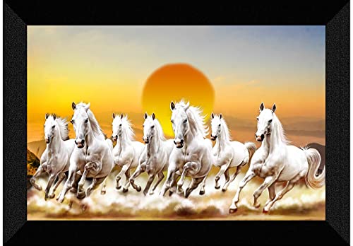 SAF Pack of 1 Seven Running horse modern art wall painting with framed for living room 11 inch x 14 inch CANFM31291