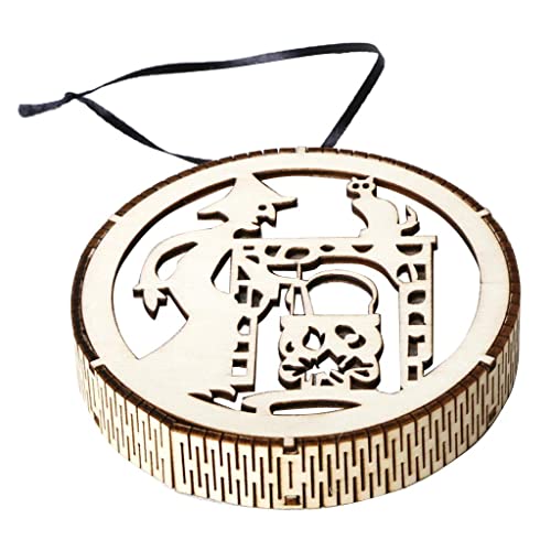 ATORSE® Wooden Laser Hollowed Hanging Decorations Led Lights Witch+Cat