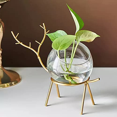 Unique Art. Glass Planter Holder Deer |Glass Pot| Glass Flower Pot| Glass Flower Round Vase Handmade for Decorate House,Set of 2(Colour-Gold)