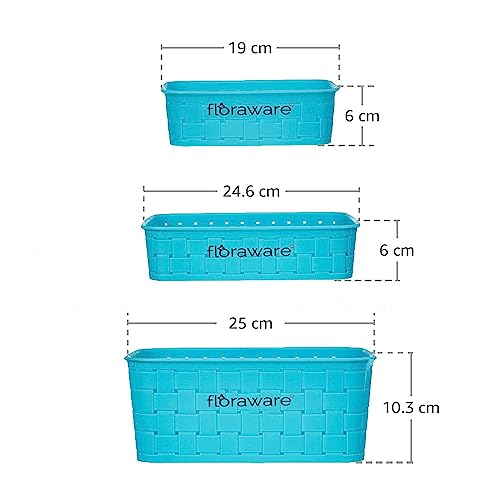 Floraware Unbreakable Plastic Multi use Storage Basket (Blue, 3)