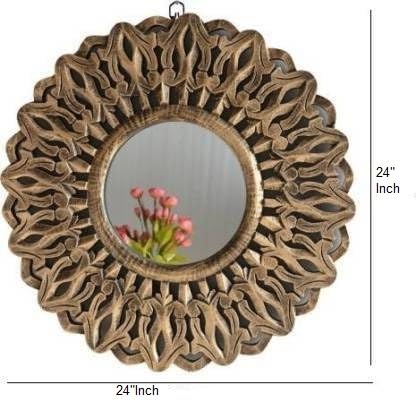 VAS Collection MDF Sun Shaped Mirror Frame for Wall Decor,Bedroom,Living Room,Bathroom & Hallway,24"x24"(Golden Antique)