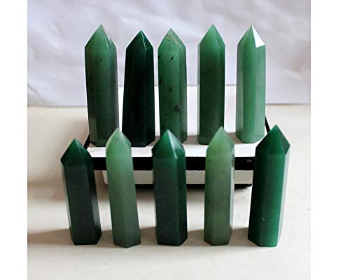 StoneStory Natural Green Aventurine Healing Quartz Crystal Point Faceted Prism Wand Reiki Figurine Stone Pack of 2 (Green Aventurine, 7-8cm)